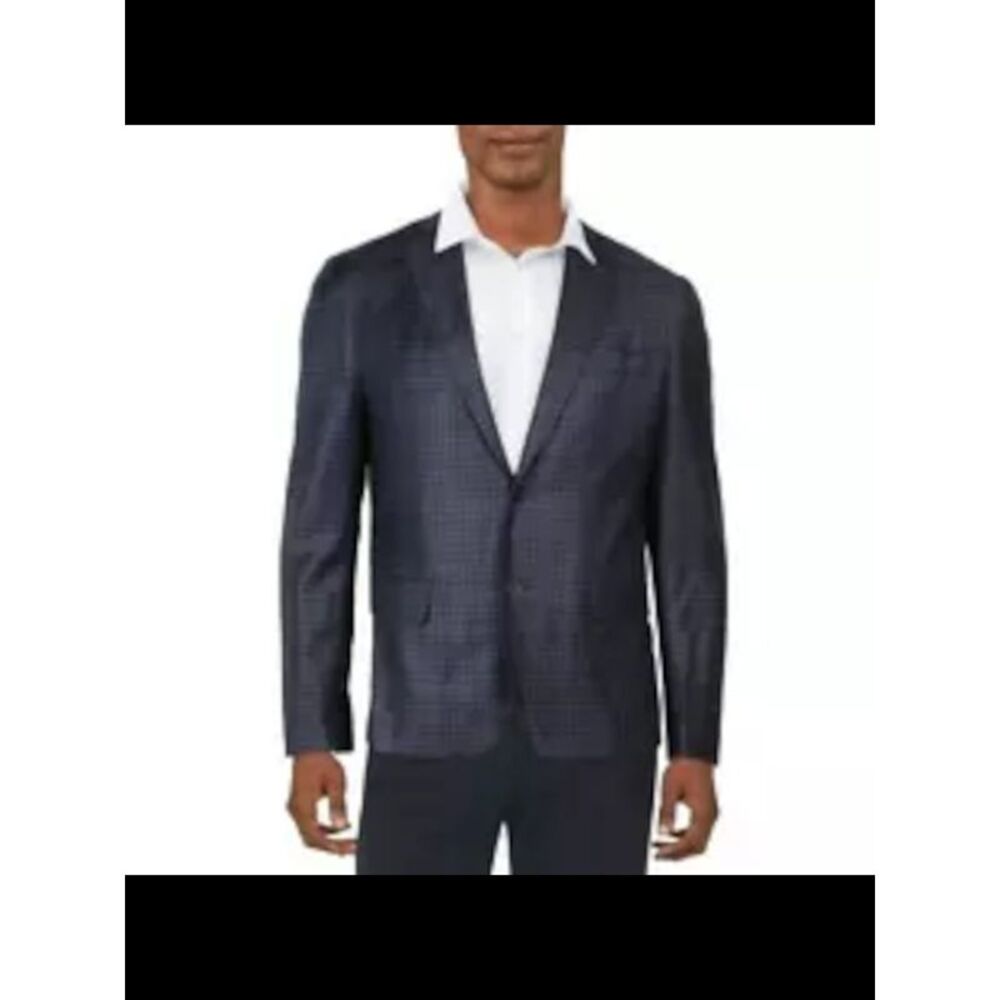 THE MENS STORE Mens Navy Single Breasted Gradient Check Slim Fit Suit Blazer 40R